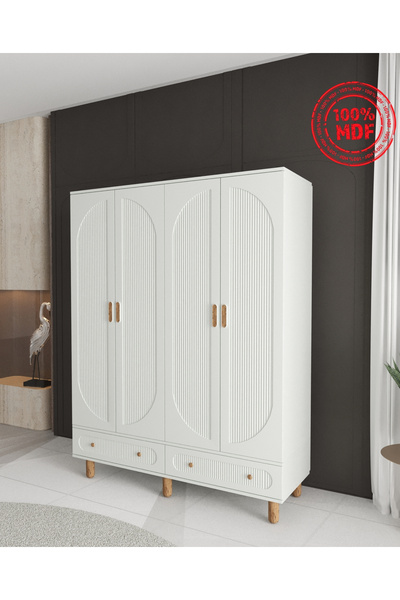 Teen & Bright %100 MDF Soho 4 Kapaklı Çekmeceli Modüler Gardırop - Beyaz