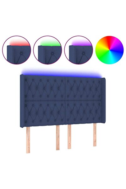 vidaxl Tăblie de pat cu LED, albastru, 147x16x118/128 cm, textil