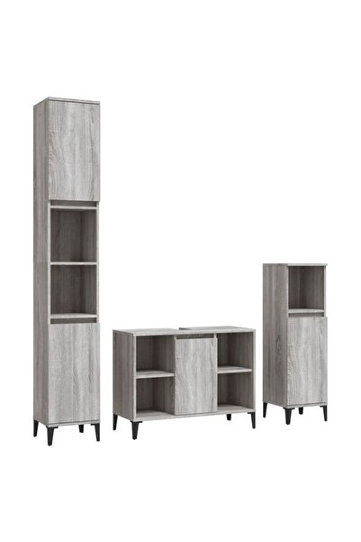 vidaxl Set mobilier baie din 3 piese, gri Sonoma, lemn prelucrat