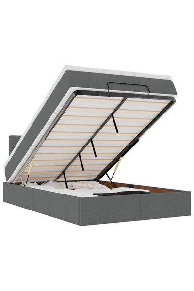 vidaxl Pat otoman cu saltea și lumini LED, gri închis, 120 x 200 cm, textil