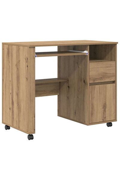 vidaxl Birou cu roți Stejar Artizanal 91 x 50 x 77 cm Lemn compozit