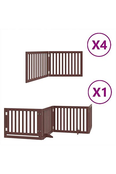 vidaxl Barieră pliabilă pentru câini cu ușă, 12 panouri, maro, 960 cm, lemn d...