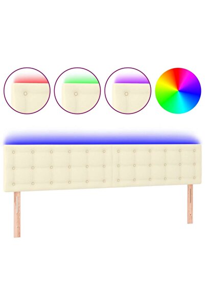 vidaxl Tăblie de pat cu LED, crem, 180x5x118/128 cm, piele ecologică