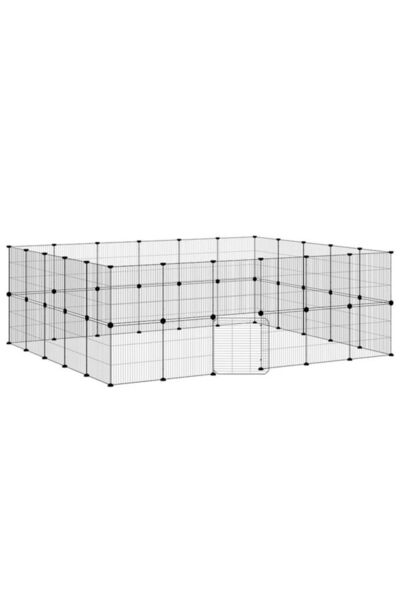 vidaxl Cușcă pentru animale de companie cu ușă, 44 panouri, neagră, 35 x 35 c...
