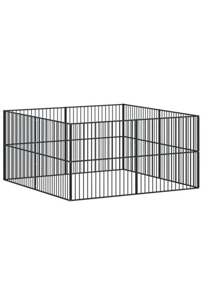 vidaxl Țarc pentru câini cu 8 panouri, negru, din oțel galvanizat