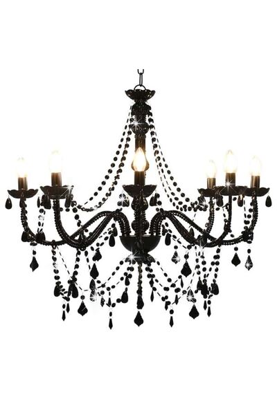 vidaxl Candelabru cu mărgele, Negru, 8 sau 14 becuri