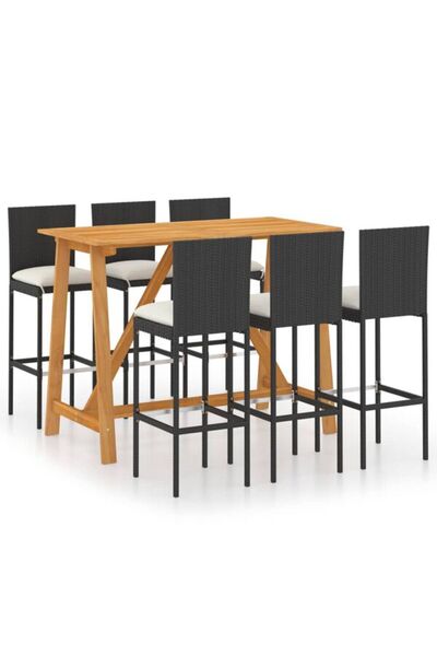 vidaxl Set mobilier de bar pentru grădină cu perne, 7 piese, negru
