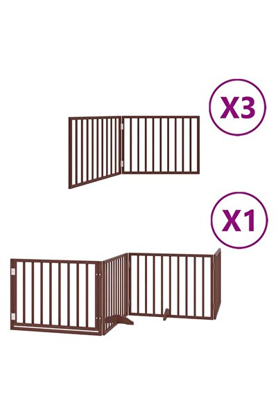 vidaxl Barieră pliabilă pentru câini cu ușă, 10 panouri maro, 800 cm, lemn de...