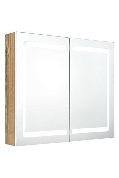 vidaxl Dulap de baie cu oglindă și LED, alb și stejar, 80 x 12 x 68 cm