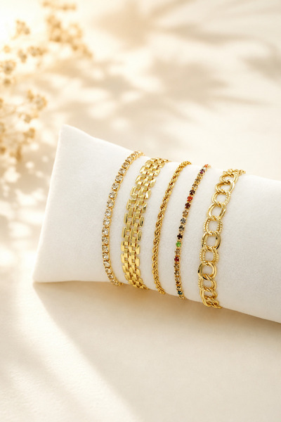 Crc Bijuteri Gold Color 5-Piece Combination Women's Bracelet Set