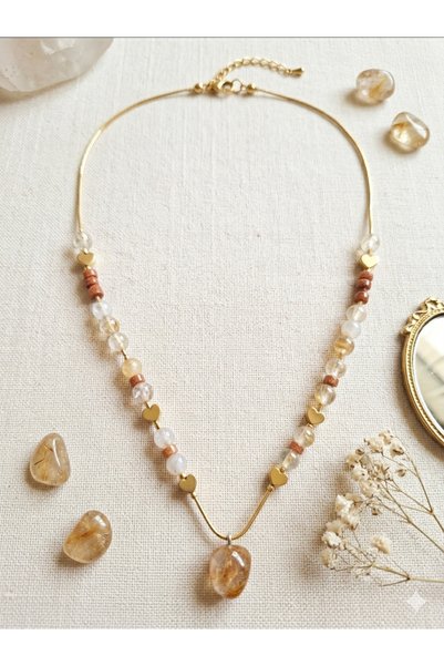 Shine Elagance Round Cut Citrine Cylinder Cut Star Stone in Gold Color Steel Chain Natural Stone Citrine Women's Necklace