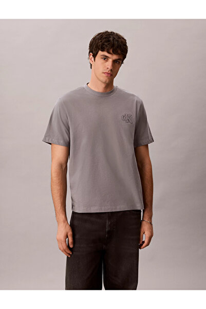 Calvin Klein Men's Regular Fit Ck Logo Embroidered Round Neck Cotton Short Sl...