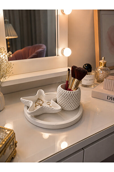 Ümmü decor Dekoratif Kalemlik, Makyaj Fırçalık ve Takı Düzenleyici Set | Yıld...