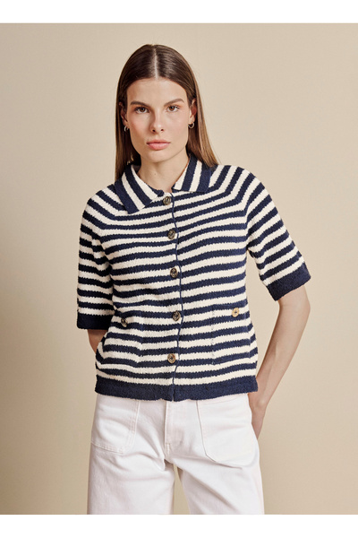 BROOKS BROTHERS Lacivert Kadın Polo Yaka Standart Fit Triko Ceket BBSS26FKJ003