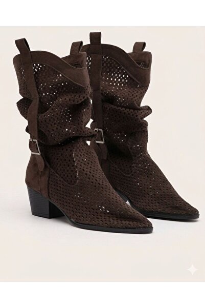 RoseVeno Women's Brown Suede Laser Cut Summer Boots - (Large Size - Order 1 S...