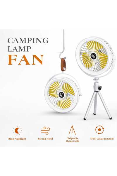 iqraafashion Portable Camping Fan With LED Light Tripod Rechargeable Cooling