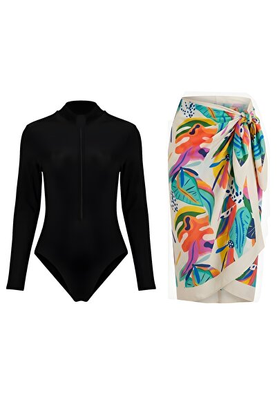 segiza Long Sleeve Zippered Pareo Swimsuit