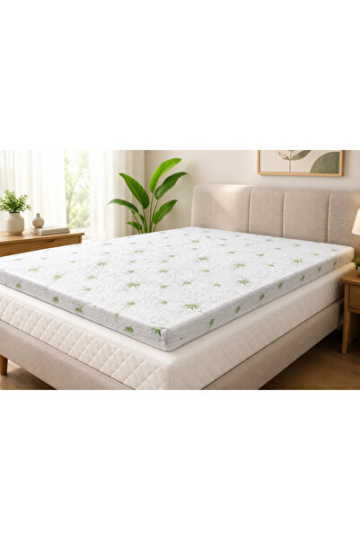 NufJoy Topper pentru Saltea Memory Aloe Vera 5 cm grosime, Spuma cu memorie, ...