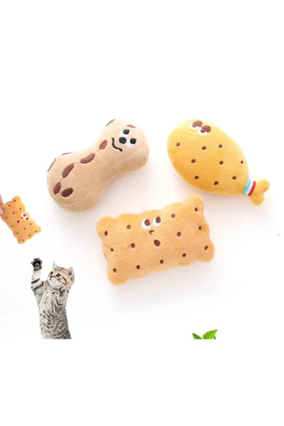 toysme New Design Pet Toy Plush Fish-Biscuit-Peanut 3Pcs Cat Toy