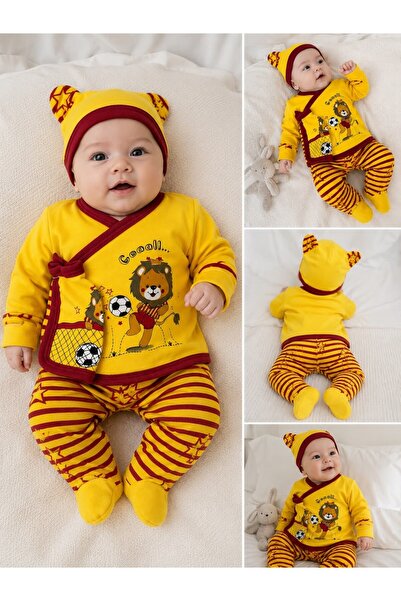 Eliza Çocuk Giyim baby time aslan baskılı yenidoğan 5li zıbın takmı