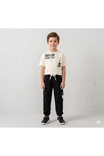 Yağmur Giyim Address Text Patterned Tracksuit Boys' Short Sleeve Set 9-12 Yea...
