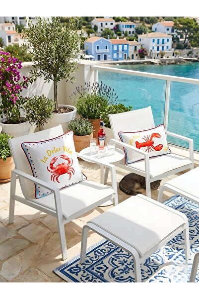 RahanDesign Lobster - Crab Patterned Red Piping 2-Piece Throw Pillow Cover Se...