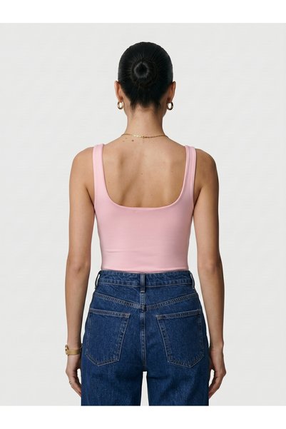 Noe Collection Women's Square Neck Thick Strap Snap Fastener Body Slim Fit Tight Fit Lycra Bodysuit
