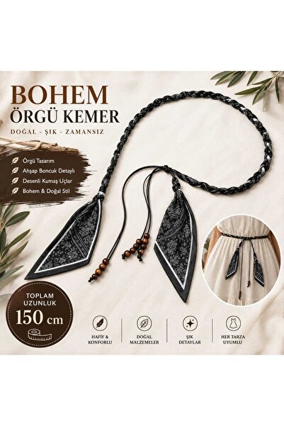 beyna aksesuar Natural Handmade Belt with Candle Strings and Wooden Beads, 15...