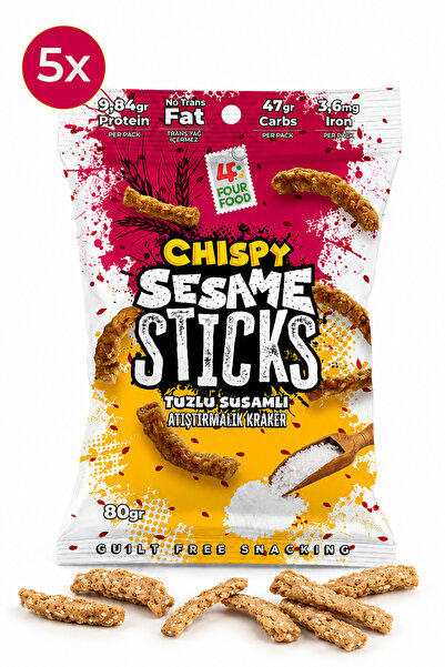 CHİSPY Fourfood Sesame Sticks Tuzlu Susamlı Atıştırmalık Kraker 80g x 5 Adet