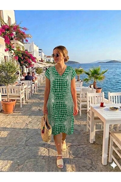 AYASOFYA OTANTIK Women's Ethnic Patterned Short Sleeve Midi Dress