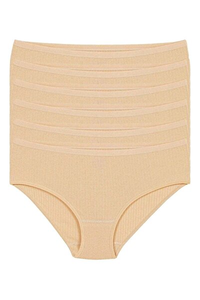 YILDIZ Ribana Striped Ribbed Women's Bato High Waist Panties 100% Cotton 6 Pack