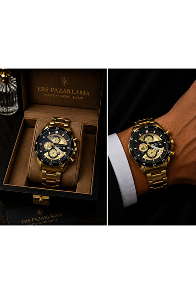 ERS COLLECTION Premium Gold Erkek Kol Saati | Lüks Kronograf Tasarım