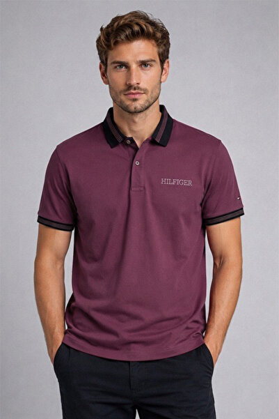 Tommy Hilfiger Mens Purple Solid Regular Fit Cotton Polo T-Shirt