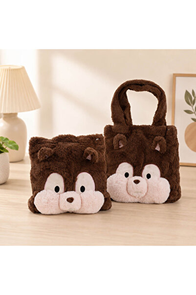 Midi Brown Cartoon Face Pattern Fur Bag