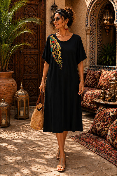 TUSSE Elegant Shoulder-Embellished Viscose Skirt Viscose Short Sleeve Plus Si...