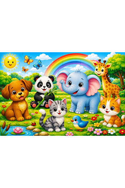 Ahşap+Eva Puzzle Yapboz 12 PARÇA Hayvanlar Alemi