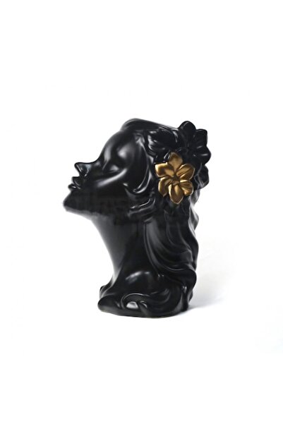 OEM Vază decorativă ceramică, neagră, cu chip, 26 cm
