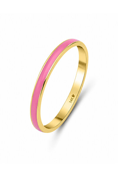 KAIROS JEWELRY 14 Ayar Altın Pembe Mineli Zarif Yüzük
