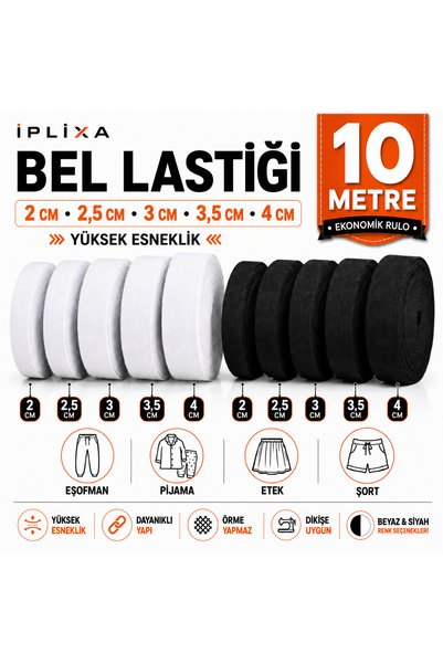 İPLİXA Bel Lastiği 5 CM Beyaz 10 Metre Eşofman Pijama Şort Etek Için Elastik ...