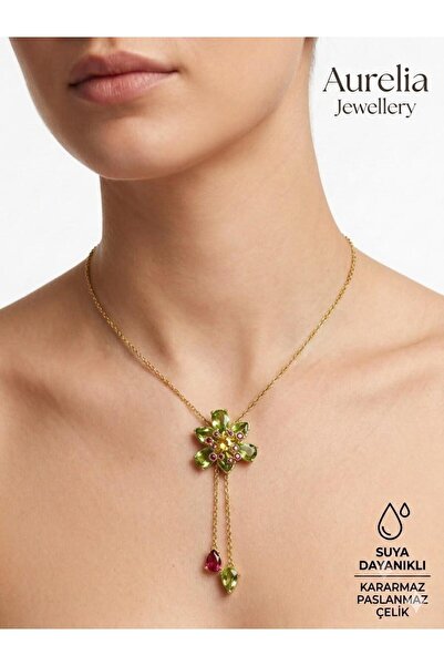 AURELİA JEWELLERY ASANSÖRLÜ AYARLANABİLİR ÇİÇEKLİ ÇELİK KOLYE