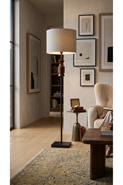 Vinner Luxury HARLOW 165 Ceviz Ahşap Gövdeli Krem Kumaş Şapkalı Modern Dekora...