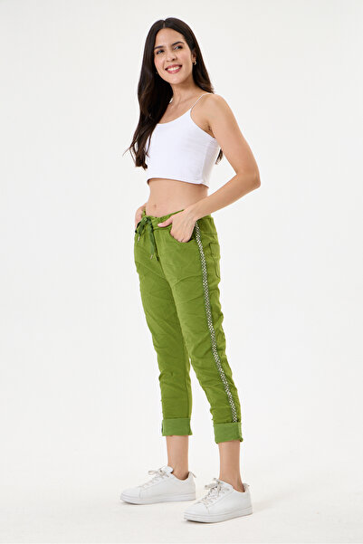 della moor Women's Olive Green Italian Side Striped Waist Tie Lycra Pants 38 ...