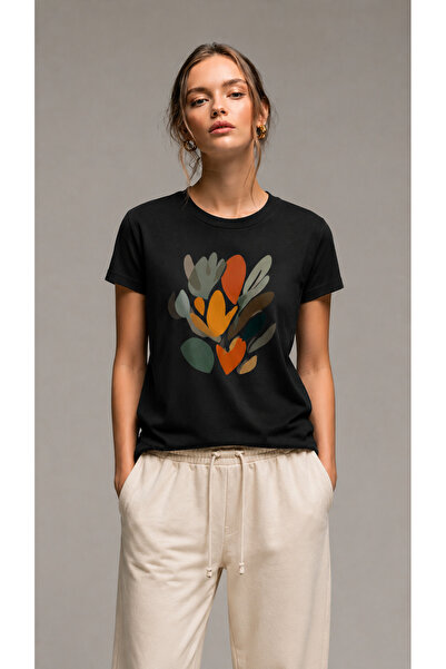 VODEXA Women's Oversize T-Shirt Leaves Printed 100% Cotton T-Shirt Comfortabl...
