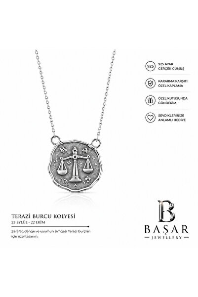 Başar Silver 925 Ayar Gümüş Terazi Burcu Kolyesi – Burç Madalyon Kolye, Kadın...