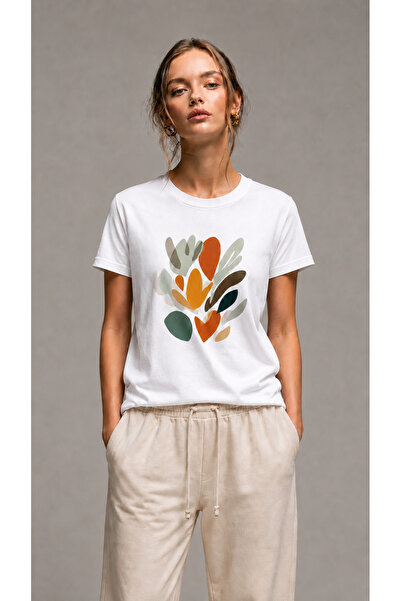 VODEXA Women's Oversize T-Shirt Leaves Printed 100% Cotton T-Shirt Comfortabl...