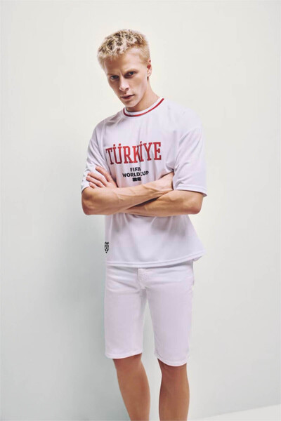 DeFacto Boxy Fit Turkey Printed White Men's T-Shirt I0914Ax/Wt34