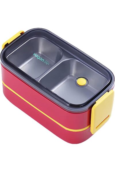 markentegra 1400ml Lunchbox 2 Layer Steel Lunch Box Pink