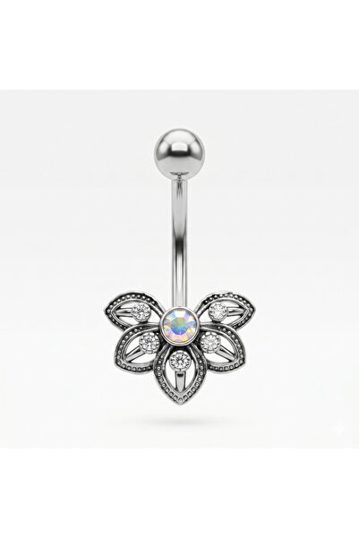 Karaşah Taşlı Yapraklar Çelik Göbek Piercing