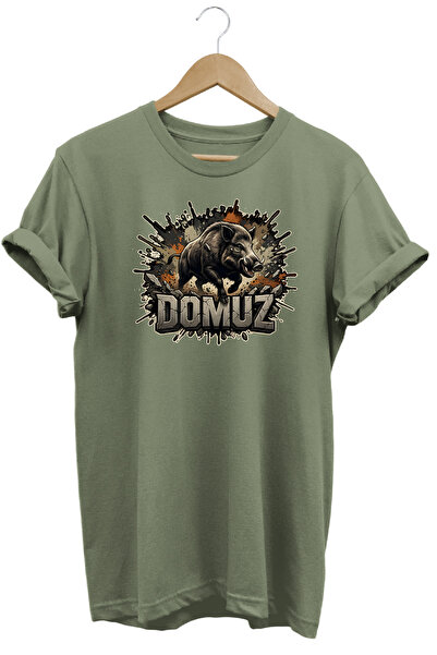 WİDİ Pig Predator Illustration Hunter Printed Street Fashion T-Shirt