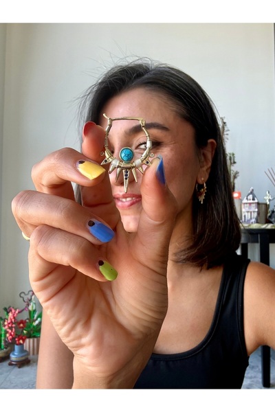 Merishe Jewerly Gold Blue Eye Clip-On Antiallergic Non-Tarnish Steel Earrings